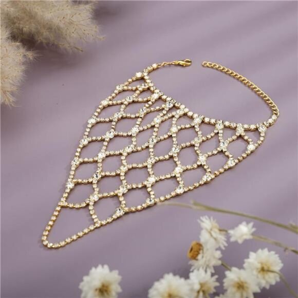 Gold Rhinestone Finger Ring Link Bracelet – Crystal Hand Chain Jewelry - Picture 3 of 6